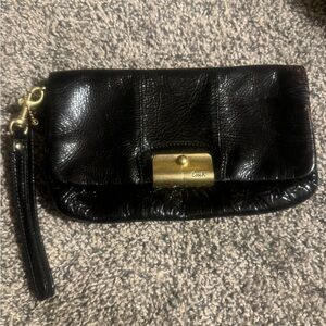 Vintage Coach Black Leather Clutch with Gold Accent